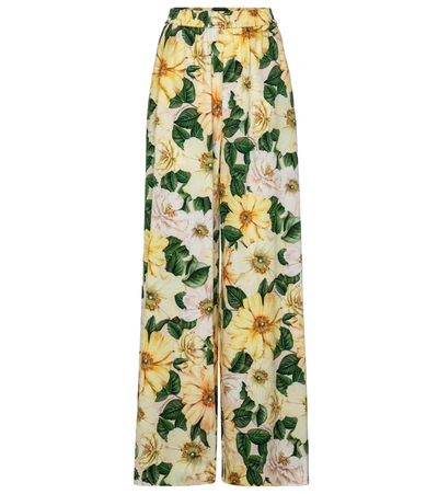 Shop Dolce & Gabbana Floral Stretch-silk Palazzo Pants In Yellow