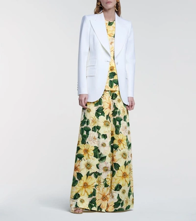 Shop Dolce & Gabbana Floral Stretch-silk Palazzo Pants In Yellow