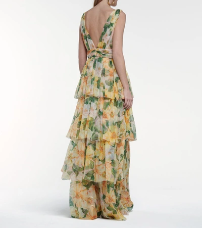 Shop Dolce & Gabbana Floral Silk Chiffon Gown In Yellow