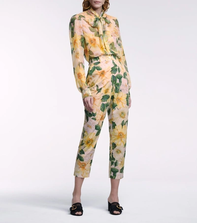 Shop Dolce & Gabbana Floral Silk Chiffon Blouse In Yellow