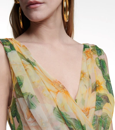 Shop Dolce & Gabbana Floral Silk Chiffon Gown In Yellow