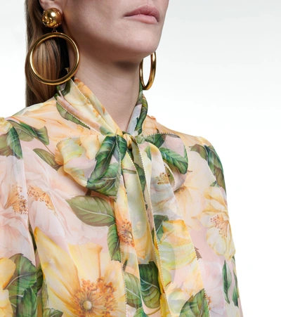 Shop Dolce & Gabbana Floral Silk Chiffon Blouse In Yellow