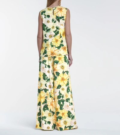 Shop Dolce & Gabbana Floral Stretch-silk Tank Top In Yellow