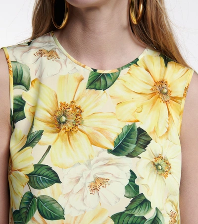 Shop Dolce & Gabbana Floral Stretch-silk Tank Top In Yellow