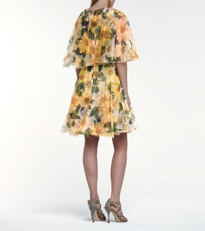 Shop Dolce & Gabbana Floral Silk Organza Minidress In Yellow