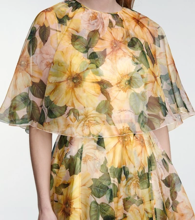 Shop Dolce & Gabbana Floral Silk Organza Minidress In Yellow