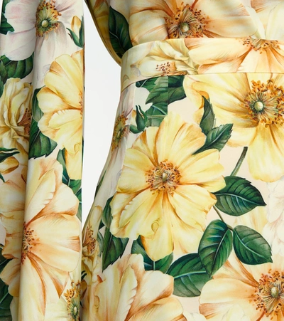 Shop Dolce & Gabbana Floral Silk Crêpe De Chine Midi Skirt In Yellow