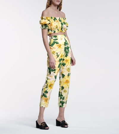 Shop Dolce & Gabbana Floral Cotton Poplin Crop Top In Yellow