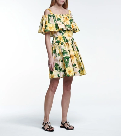 Shop Dolce & Gabbana Floral Cotton Poplin Minidress In Yellow