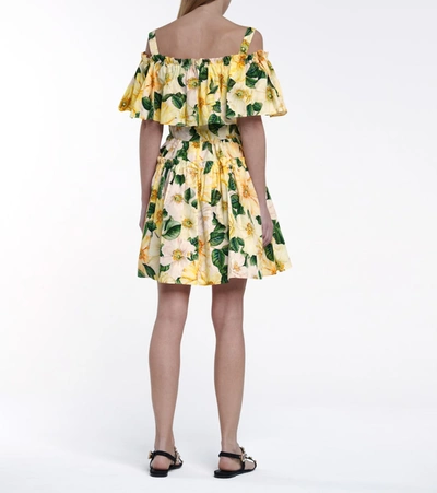 Shop Dolce & Gabbana Floral Cotton Poplin Minidress In Yellow