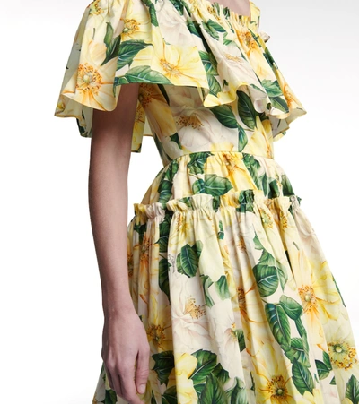 Shop Dolce & Gabbana Floral Cotton Poplin Minidress In Yellow