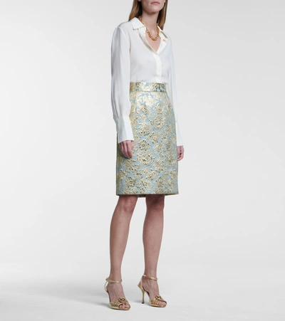 Shop Dolce & Gabbana Brocade Skirt In Blue
