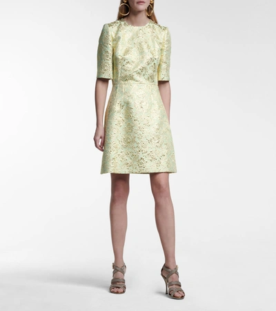 Shop Dolce & Gabbana Brocade Minidress In Green