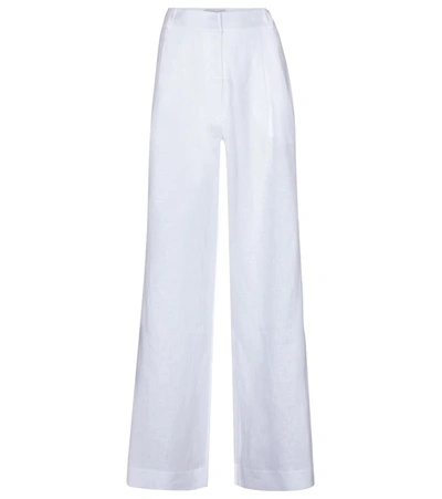 Shop Asceno Rivello Wide-leg Linen Pants In White