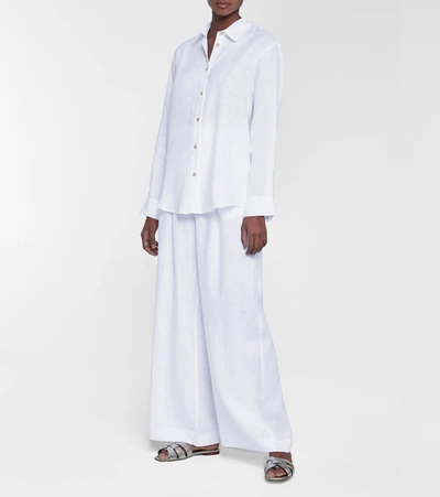 Shop Asceno Rivello Wide-leg Linen Pants In White