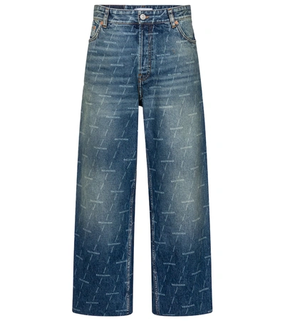Shop Balenciaga High-rise Cropped Wide-leg Jeans In Blue