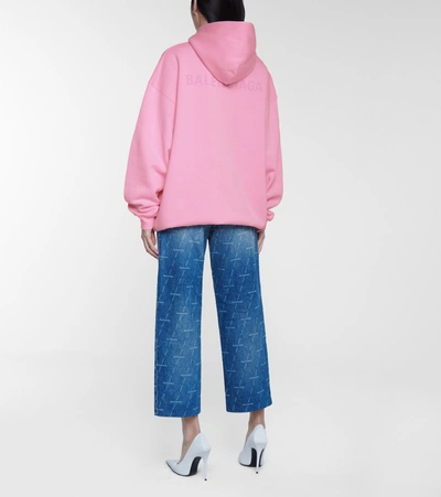 Shop Balenciaga Logo Cotton Hoodie In Pink