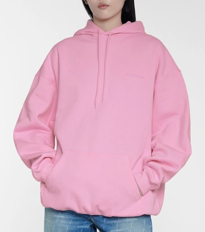 Shop Balenciaga Logo Cotton Hoodie In Pink