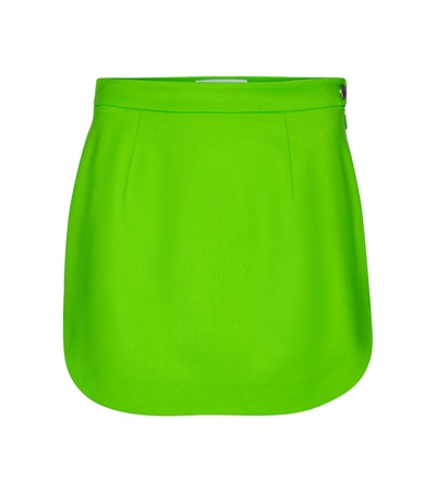 Shop Attico Stretch-wool Gabardine Miniskirt In Green