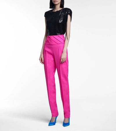 Shop Attico High-rise Stretch-wool Cigarette Pants In Pink