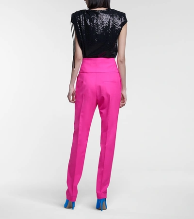 Shop Attico High-rise Stretch-wool Cigarette Pants In Pink
