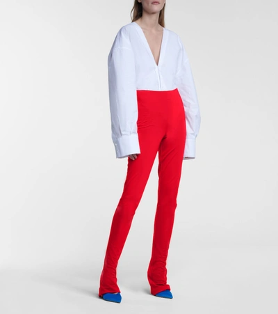 Shop Attico High-rise Skinny Jersey Pants In Red