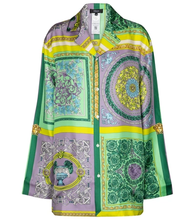 Shop Versace Barocco Mosaic Printed Silk Shirt In Multicoloured