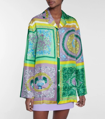 Shop Versace Barocco Mosaic Printed Silk Shirt In Multicoloured