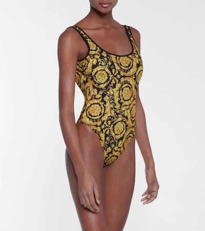 Shop Versace Printed Swimsuit In Gold