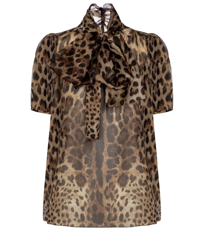 Shop Dolce & Gabbana Leopard-print Silk Organza Blouse In Brown