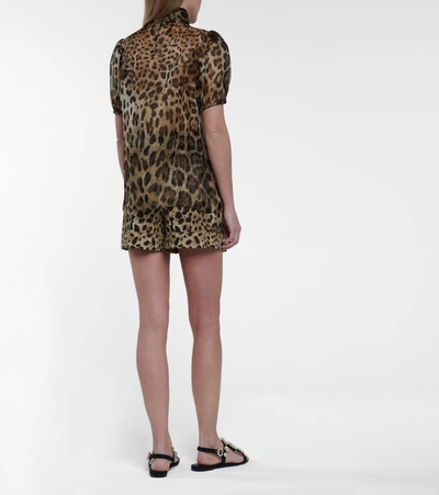 Shop Dolce & Gabbana Leopard-print Silk Organza Blouse In Brown