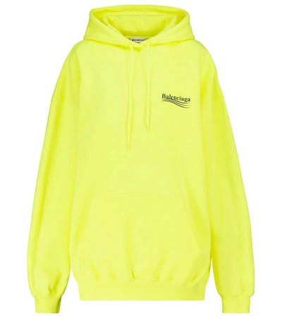 Shop Balenciaga Logo Cotton Hoodie In Yellow