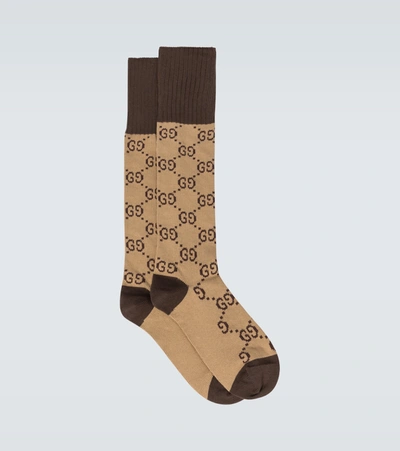 Shop Gucci Gg Pattern Cotton Blend Socks In Beige