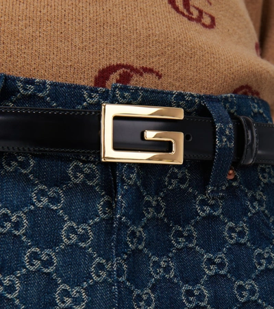 Shop Gucci Leather Belt With G Buckle In Black