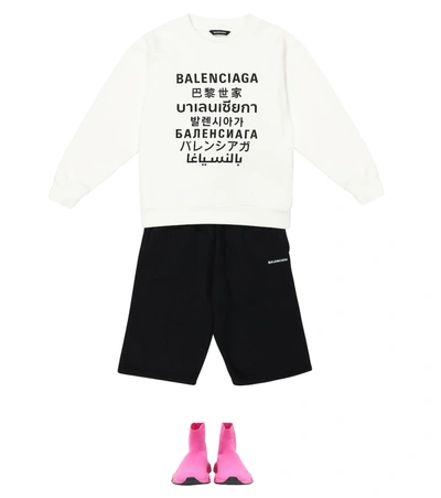 Shop Balenciaga Languages Cotton Jersey Sweatshirt In White