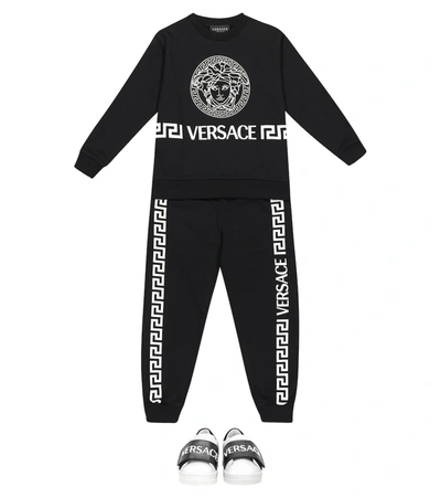 Shop Versace Logo Cotton-jersey Sweatshirt In Black