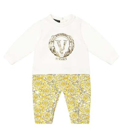 Shop Versace Baby Printed Stretch-cotton Onesie In Gold