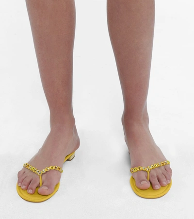 Shop Aquazzura Tequila Embellished Thong Sandals In Yellow