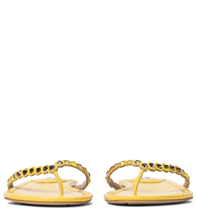 Shop Aquazzura Tequila Embellished Thong Sandals In Yellow