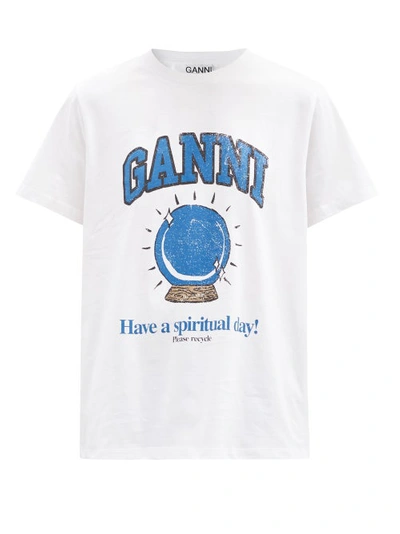 tabe Diskurs Dømme Ganni Crystal-ball Print Cotton-jersey T-shirt In White Multi | ModeSens