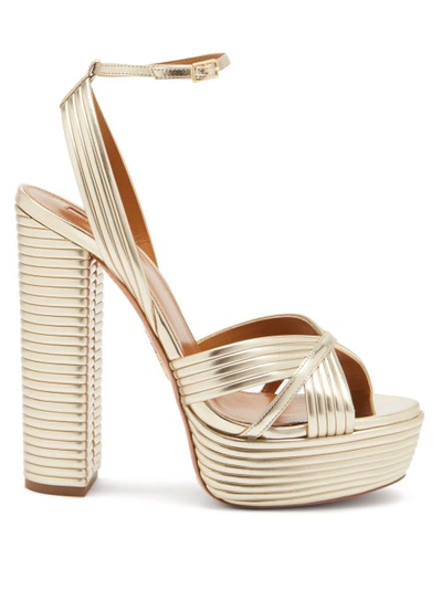 Aquazzura Sundance Plateau 140 Platform Sandals In Mirrored Leather In Gold  | ModeSens