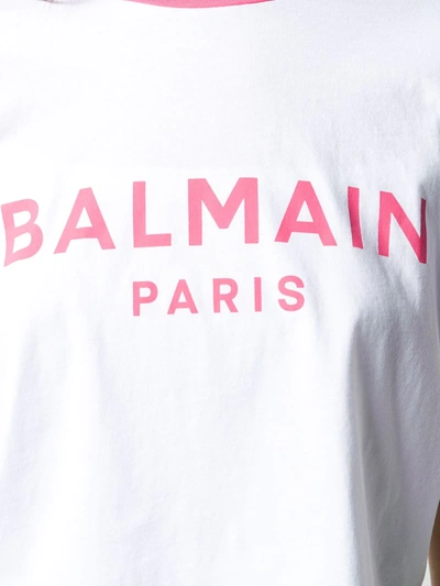 Shop Balmain Logo-print Cropped T-shirt In White