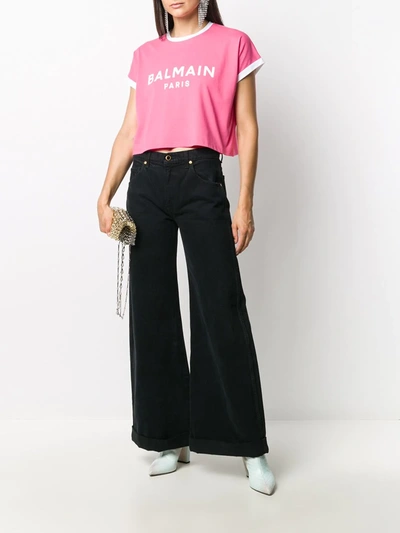 Shop Balmain Cropped Logo T-shirt In Pink