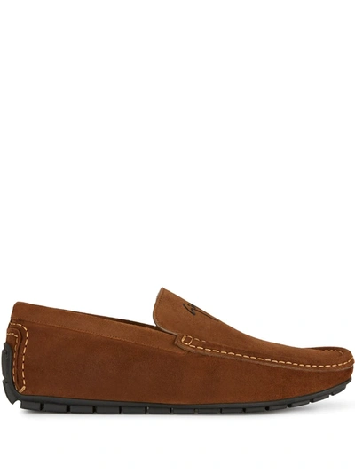 Shop Giuseppe Zanotti Logo Embroidered Loafers In Brown