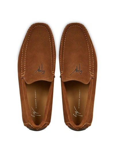 Shop Giuseppe Zanotti Logo Embroidered Loafers In Brown
