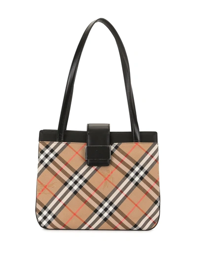 Pre-owned Burberry Horse Check Tote Bag In Brown