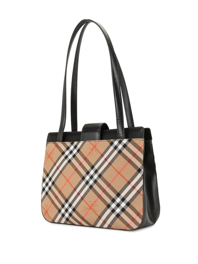 Pre-owned Burberry Horse Check Tote Bag In Brown