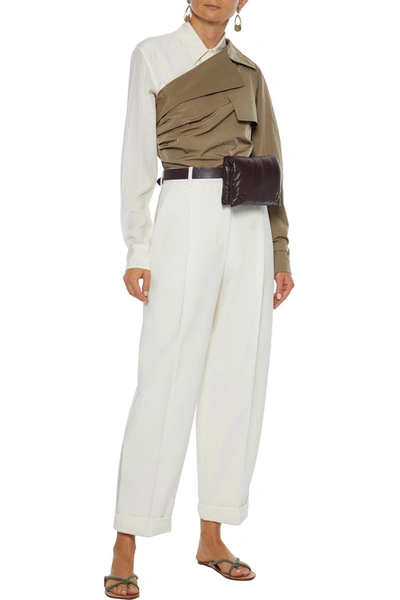 Shop 3.1 Phillip Lim / フィリップ リム Satin-trimmed Crepe Straight-leg Pants In Off-white