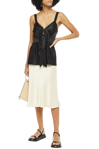 Shop 3.1 Phillip Lim / フィリップ リム Faux Pearl-embellished Ruffled Satin-crepe Camisole In Black