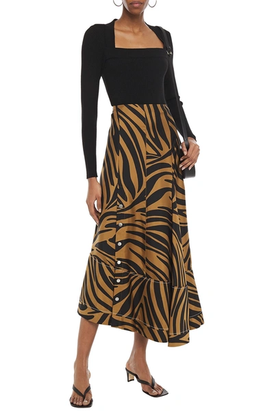 Shop 3.1 Phillip Lim / フィリップ リム Asymmetric Zebra-print Silk-satin Twill Skirt In Black
